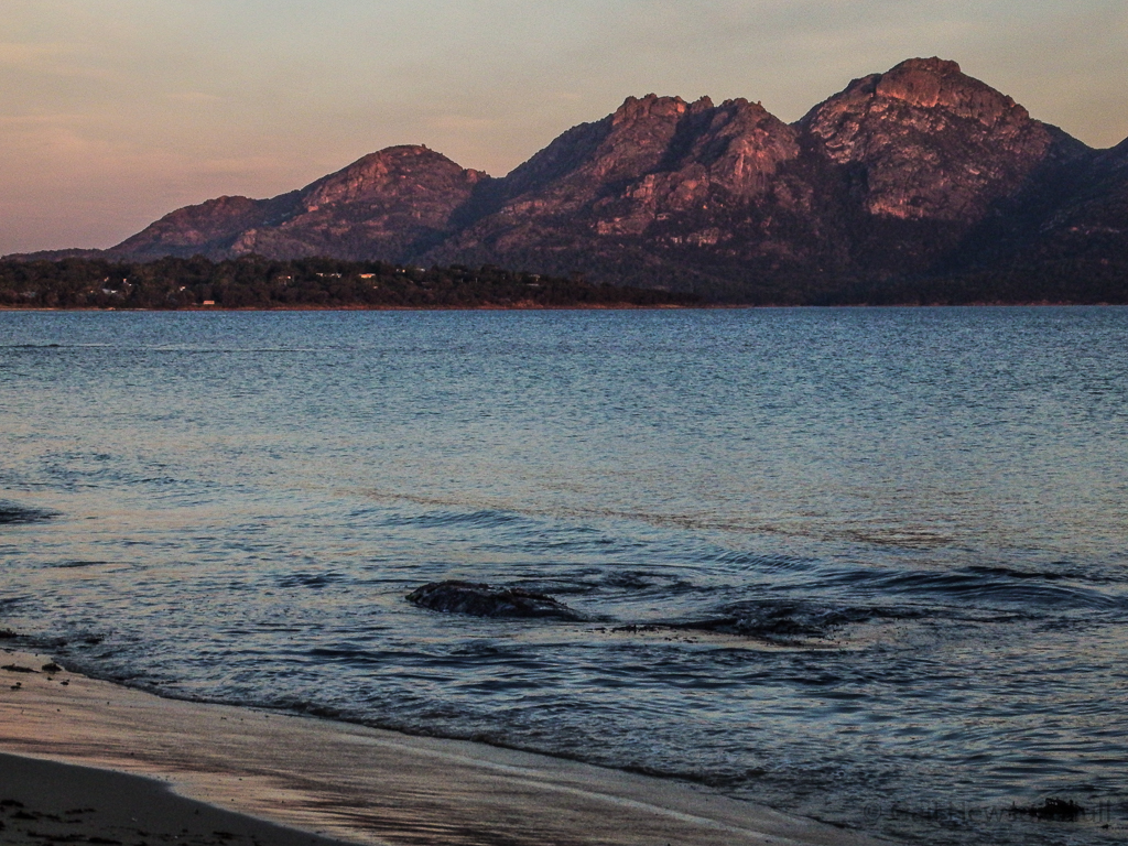 The Hazards of Freycinet National Park in early evening. We hiked in the rocky hills and along the coast on the ocean side of the park the following day. 